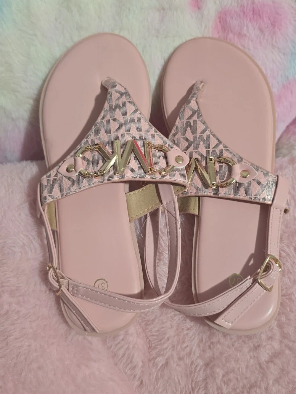 Michael Kors Pink Logo Thong Sandals with Gold Accents